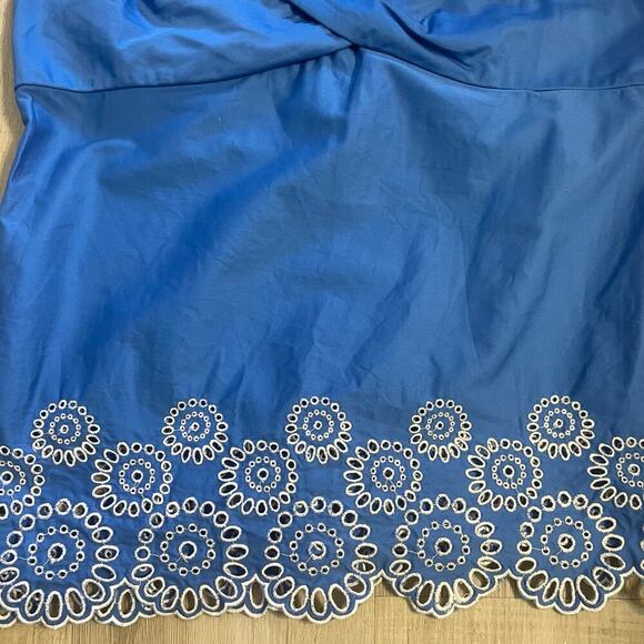 Ann Taylor Loft Top Womens Blue Blouse White Embroider Eyelet Circle Shirt Sz 10 - Picture 11 of 13